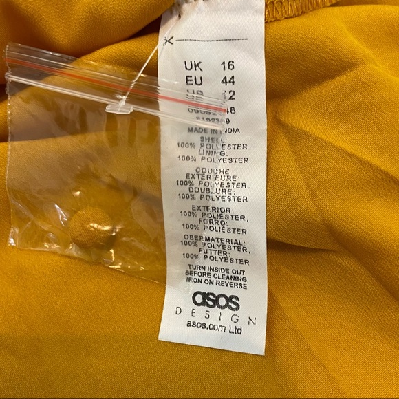 NWOT ASOS Design Mustard Yellow Mini V-Neck Ruffle Dress 12 - Picture 11 of 15